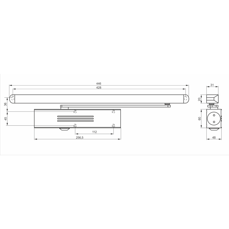 Samozamykacz Telesco PRO 6559T.PL EN2-5 z szyną ślizgową z blokadą srebrny